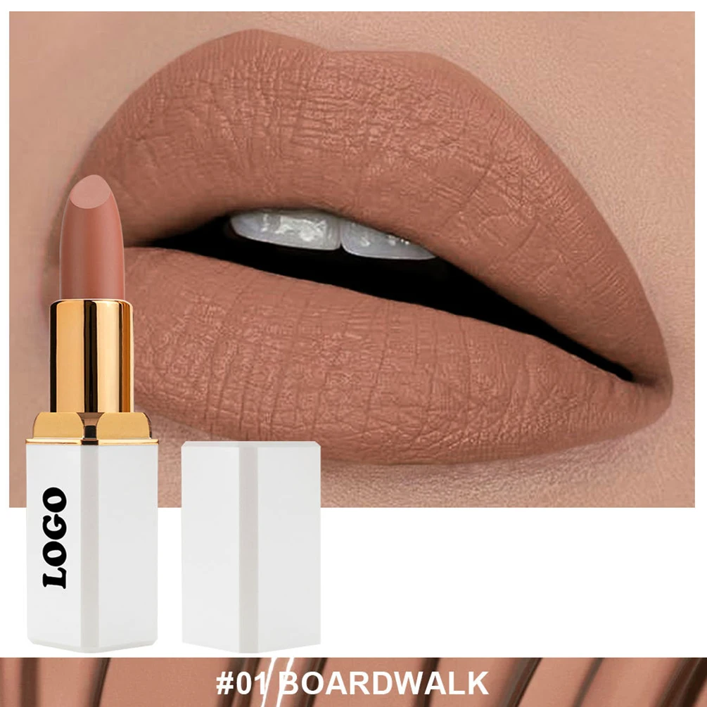 24-color Lipstick Private Label Pigment Waterproof Long Lasting Matte Makeup Custom Logo Bulk Cruelty Free White Square Tube