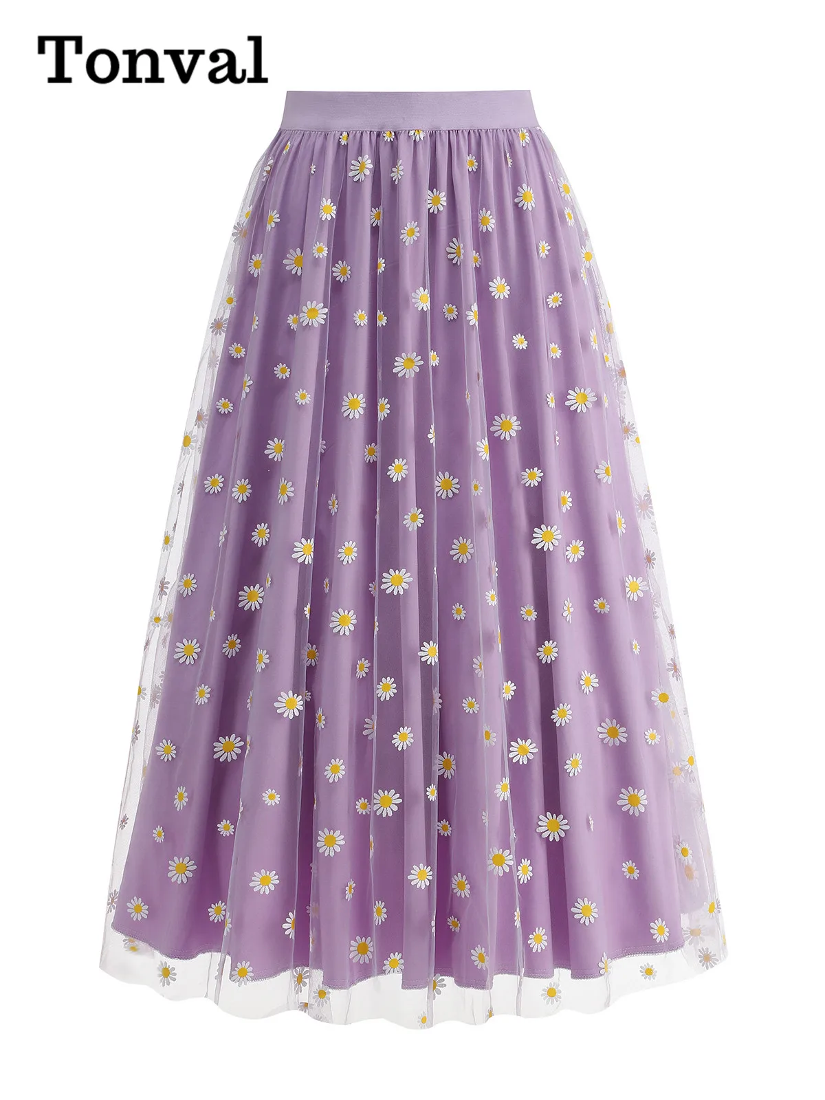 

Плиссированная женская юбка миди Tonval Daisy Mesh, повседневная летняя длинная юбка 2026 года, весенняя, с эластичной талией, элегантная, для выхода в свет