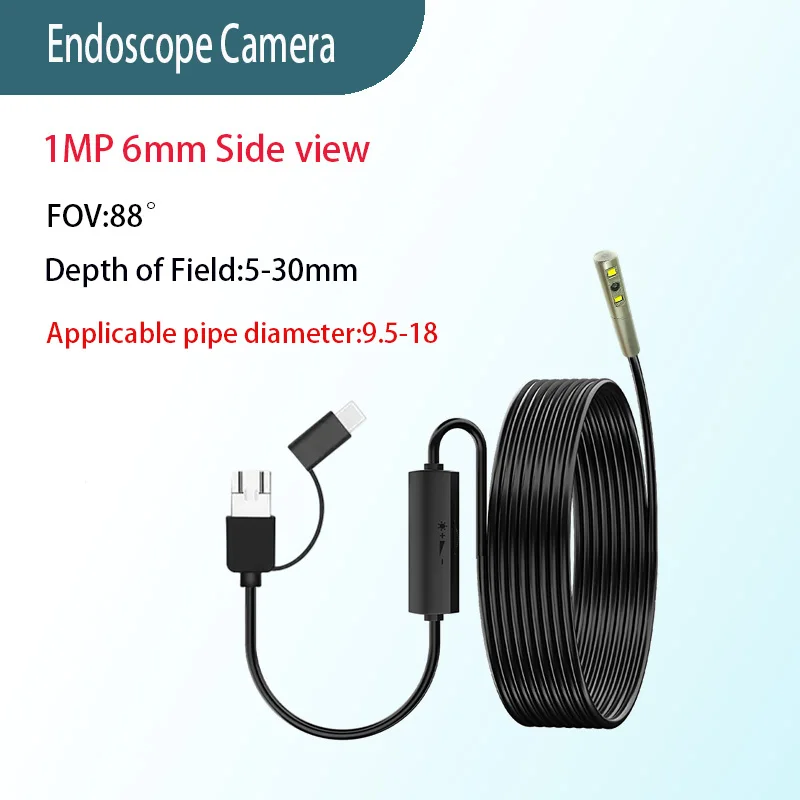 1MP 6mm Side View FOV88° Endoscope Camera for Industrial Pipeline Inspection with 2m USB Type-C Soft Wire Industrial Endoscopic
