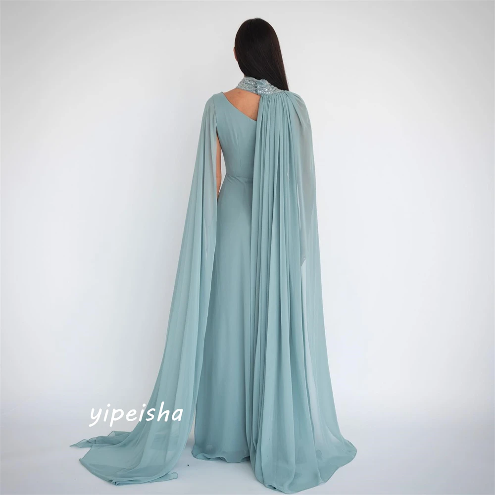 Yipeisha-Robes de soirée en mousseline de soie, licou élégant, paillettes A-ligne, longueur au sol, jupe licou disponible