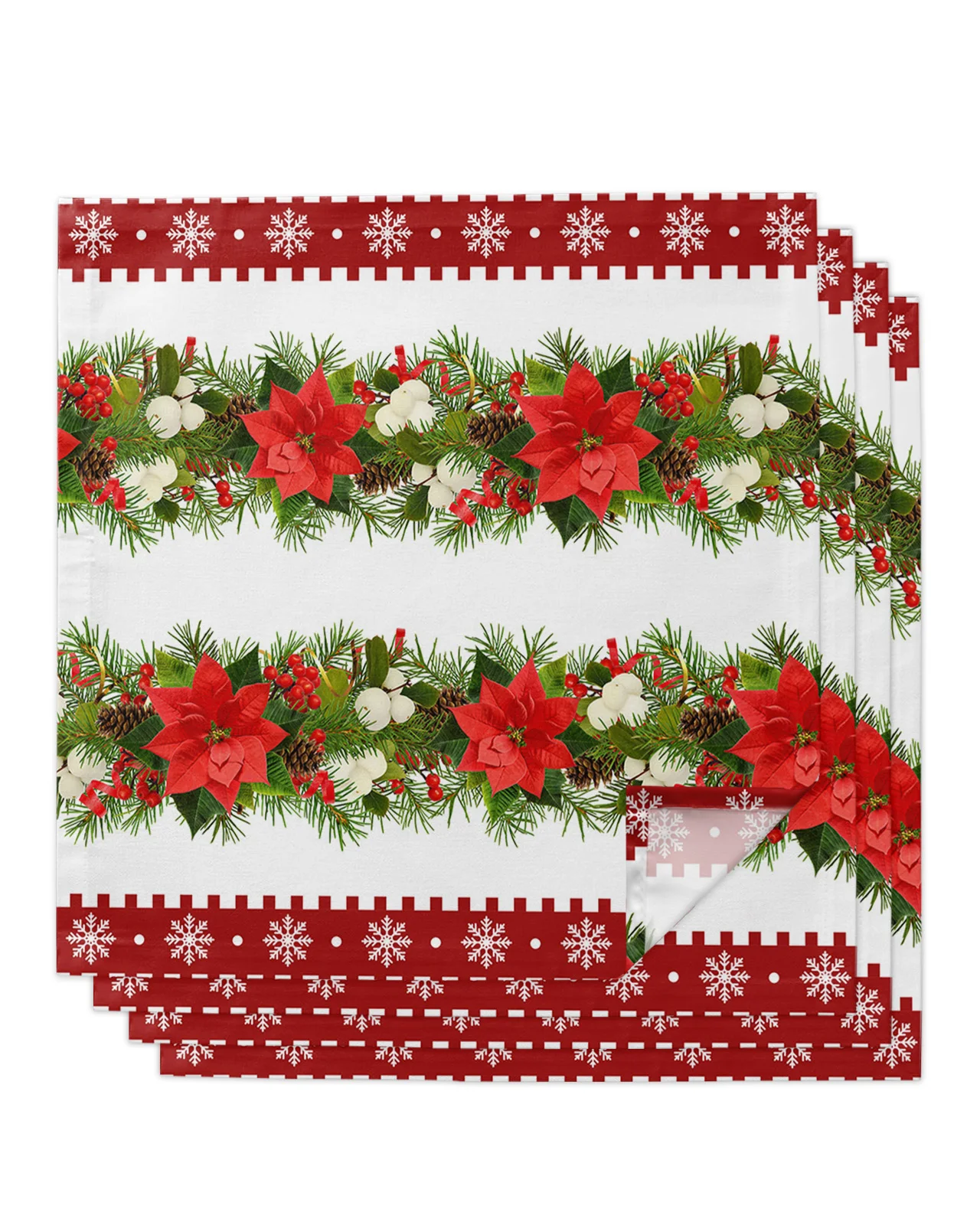 

4/6/8pcs Christmas Flower Snowflake Pine Berry Table Napkins Cloth Restaurant Table Napkins Wedding Banquet Decor Cloth Napkins