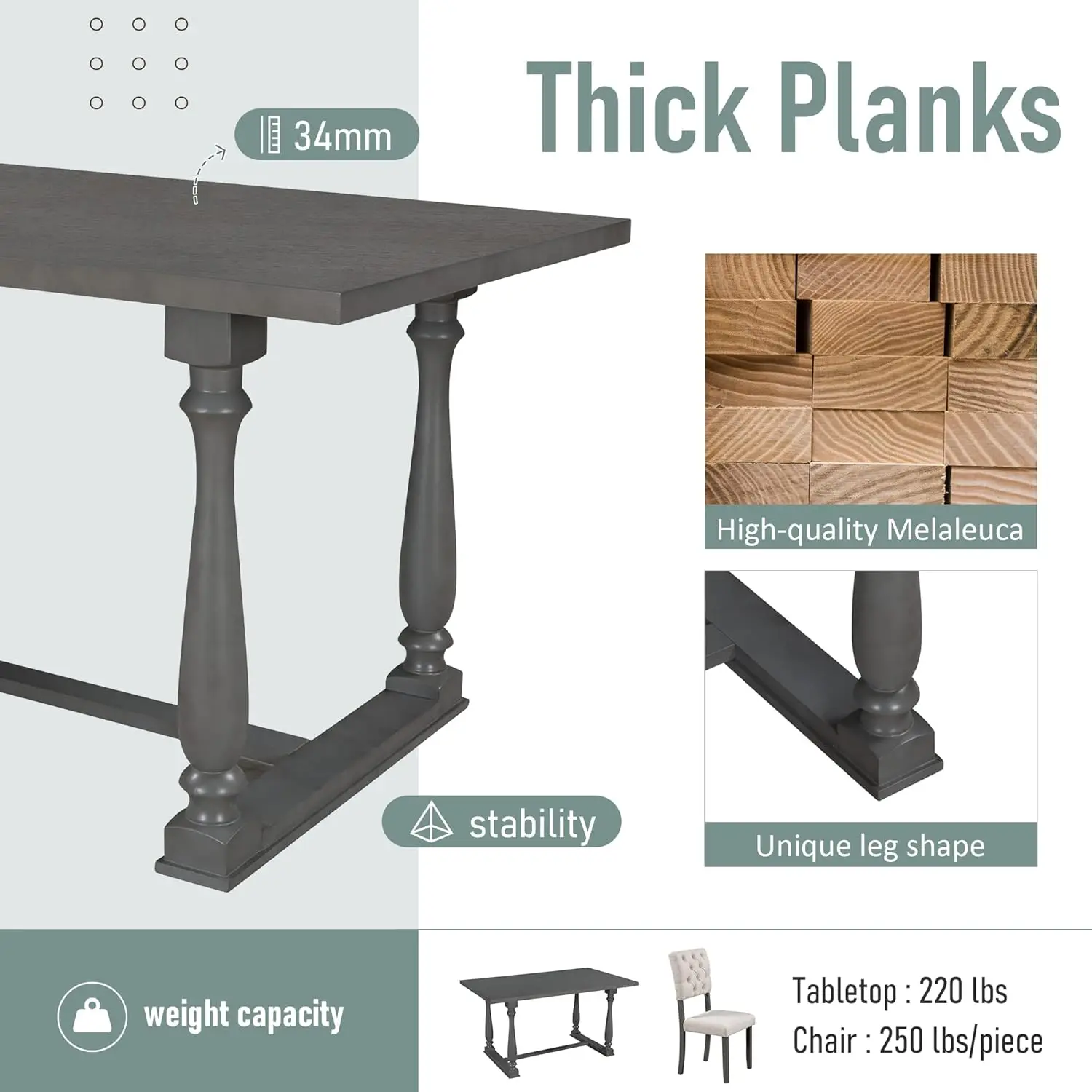 6 Piece Kitchen Dining Table Set, Wooden Rectangular Dining Table With Upholstered Bench And 4 Chairs, Dining Room, Customized