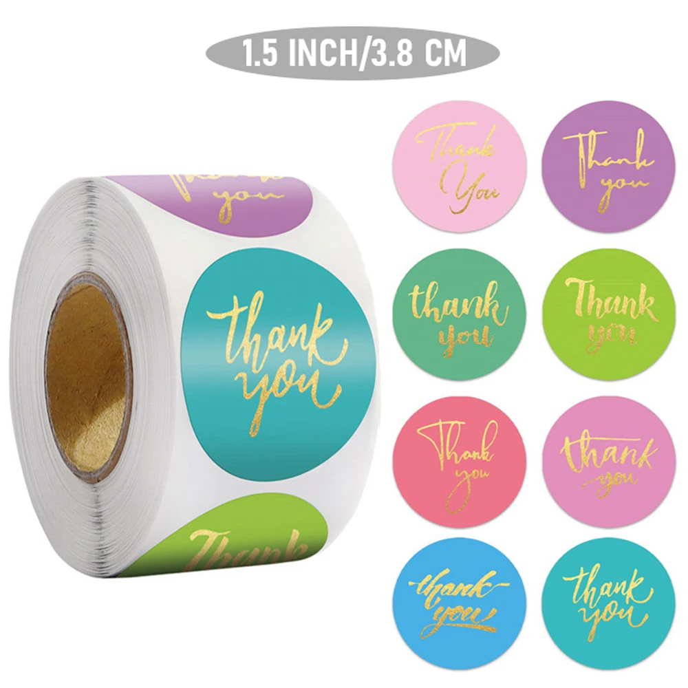 500 Pcs Thank You Stickers 1.5 Inch Color with Heart Cute Round Stickers Envelope Seal Scrapbook Label Stationery Label Stickers