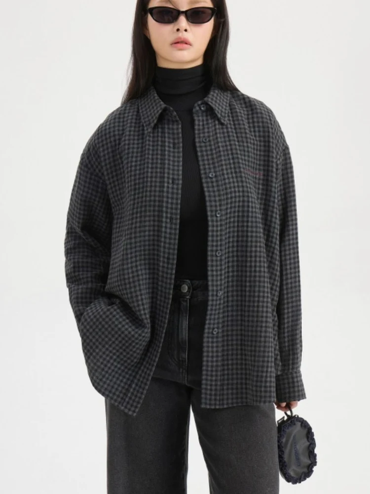 

Рубашка свободного кроя в клетку, весна 2026, повседневный стиль, унисекс, непринужденный стиль, со спущенным плечом, из хлопка, с эффектом стройности