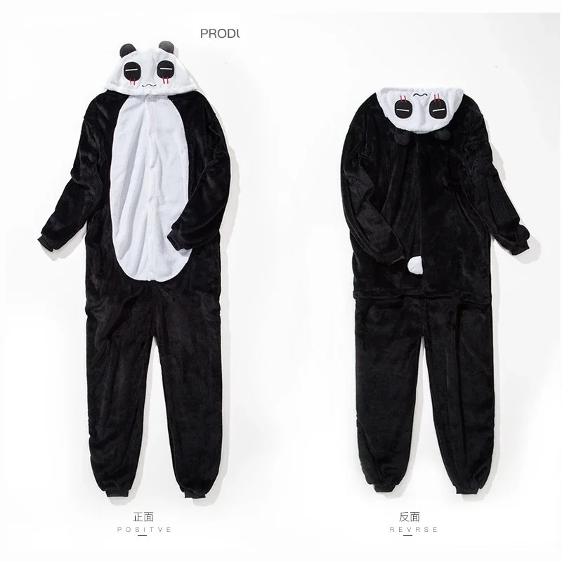 Kigurumi Adults Plus Size Panda Pajamas Cosplay Halloween Winter Women Onesies Flannel Hooded Jumpsuit for Couples Men Clothes