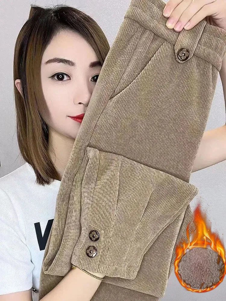 Thicken Women New Harem Pants Corduroy Velvet Lined Warm Jogger Ankle-length Pantalones Fall Winter Casual Snow Wear Spodnie New