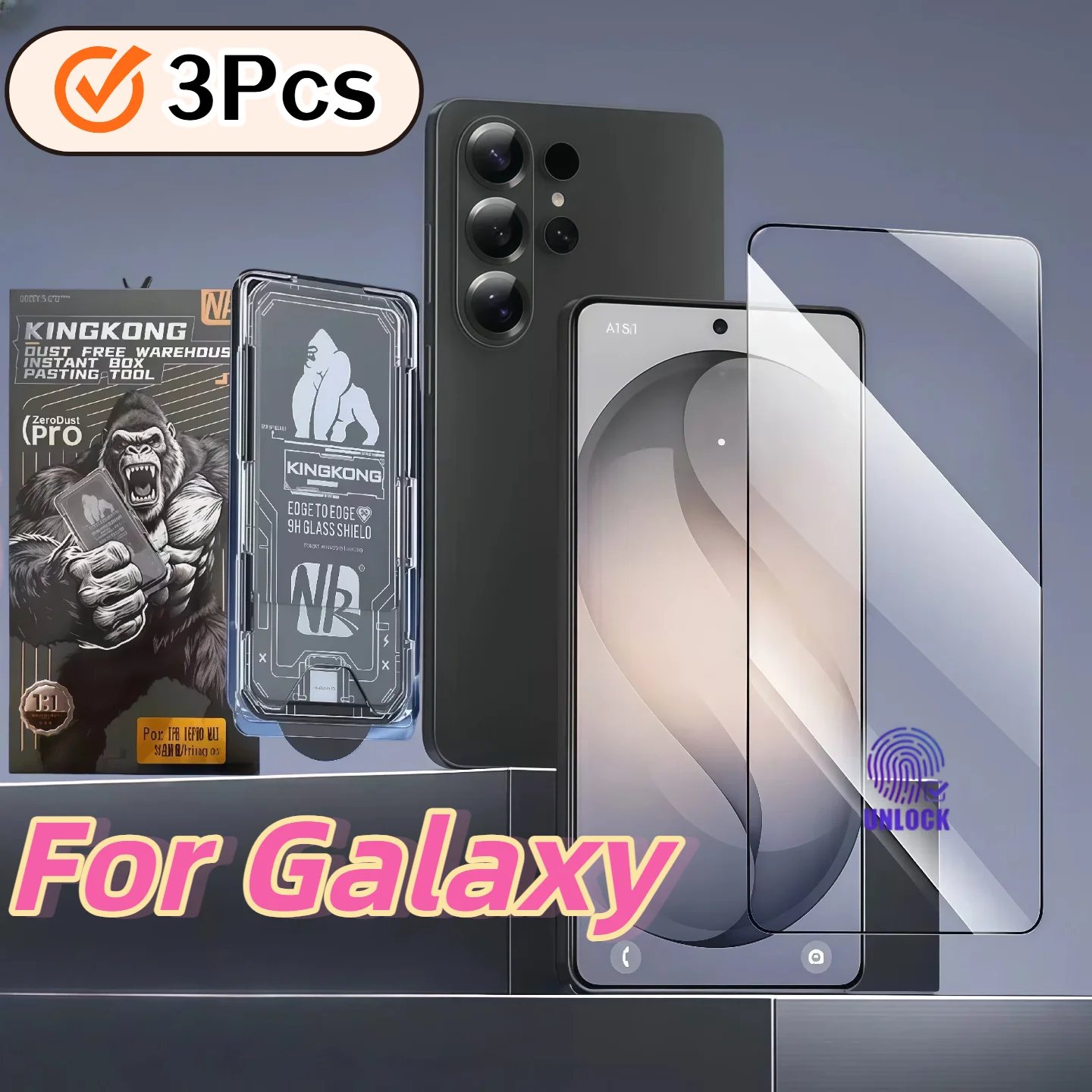 

3PCS HD Tempered Glass Screen Protector for Galaxy S26Plus S26Ultra S25 S24 S23 S22 A57 A37- 9H Hardness Chimpanzee Compatible