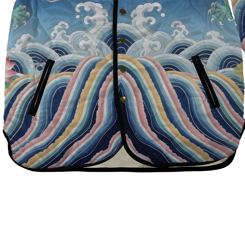 سترة دافئة مطبوعة على شكل سحابة التنين الصيني التقليدي بياقة واقفة ونمط آسيوي عتيق مثالية لمحبي الموضة الثقافية والملابس الخارجية