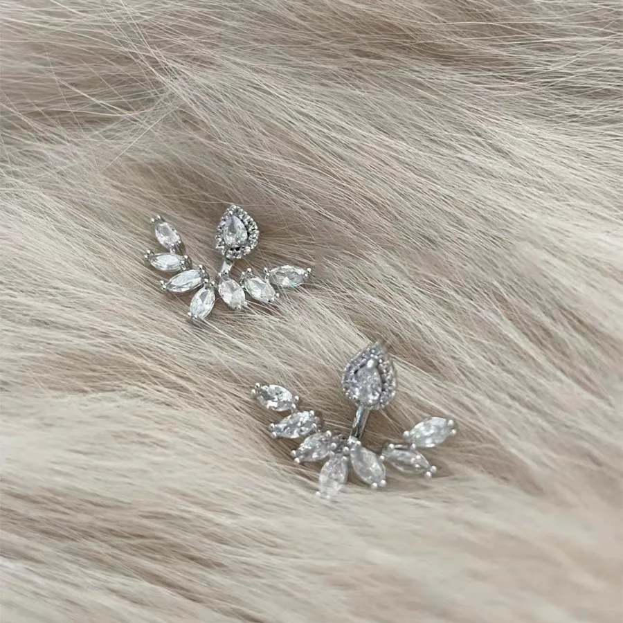 Fashion 925 Sterling Silver Stud Earrings for Women Wedding Simulated Diamond Cocktail Female Korea Earrings Jewelry