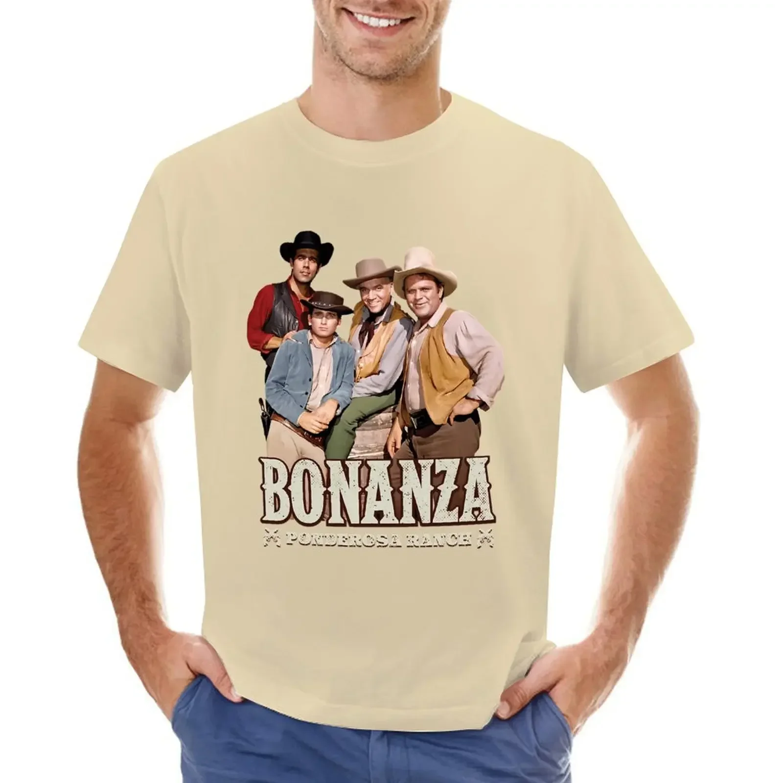for men New fashion heavyweight vintage BONANZA / PONDEROSA RANCH graphic tees sports fans animal prinfor boys black t shirts image 3