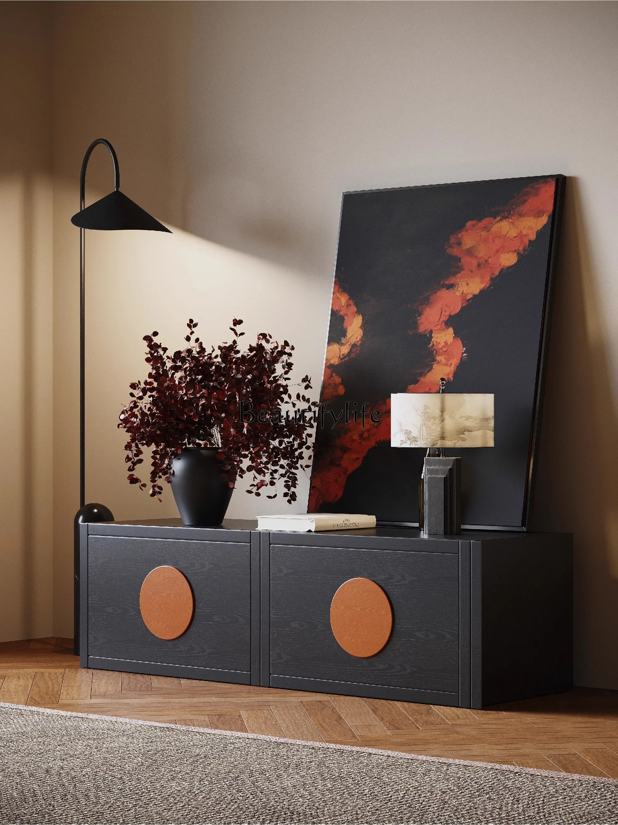 

Шкаф для телевизора из массива дерева для маленькой квартиры, простой ретро шкаф в скандинавском стиле для гостиной