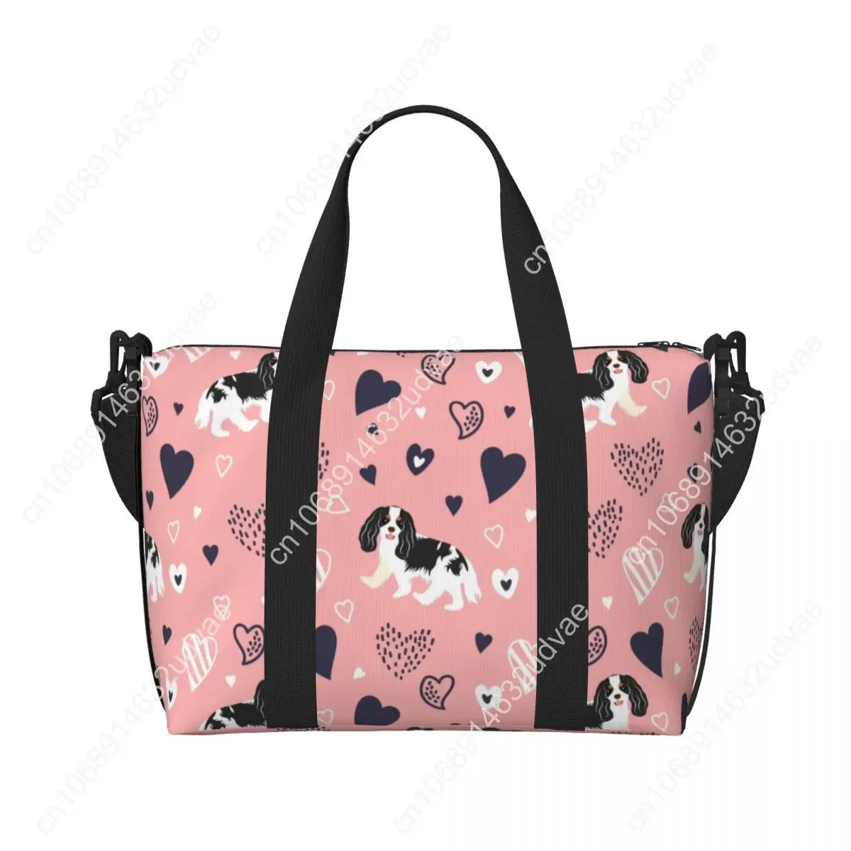Custom Cavalier King Charles Spaniel Tote Bag Women Large Capacity Cartoon Dog Gym Beach Shoulder Travel Bag