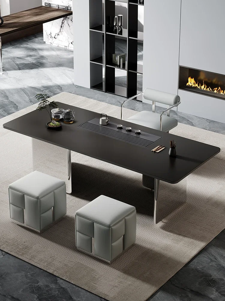 Light luxury rock slab tea table, modern simple living room, office, large slab kung fu tea table