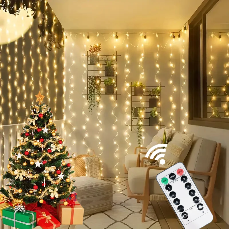 6M 8 Modes LED Curtain Lights Wedding Party Decor Remote Festoon Led Fairy String Lights Bedroom Christmas Decorations for Home
