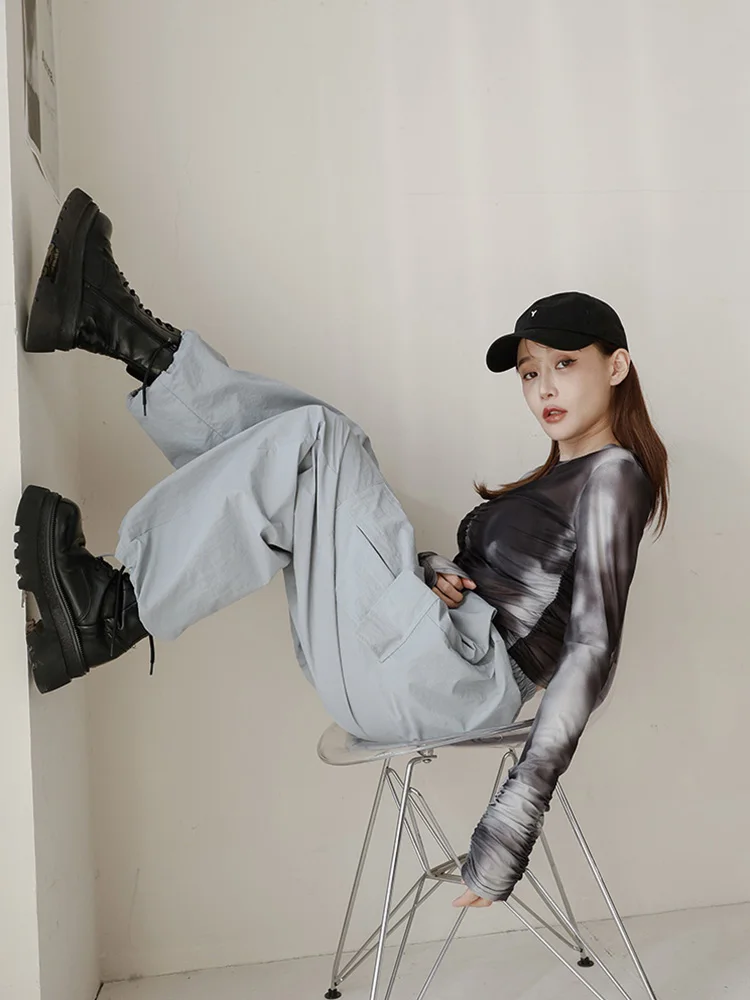 

Женские брюки Queenop: Новые весенне-летние плиссированные брюки-комбинезон, рабочая одежда, длинные повседневные брюки прямого кроя