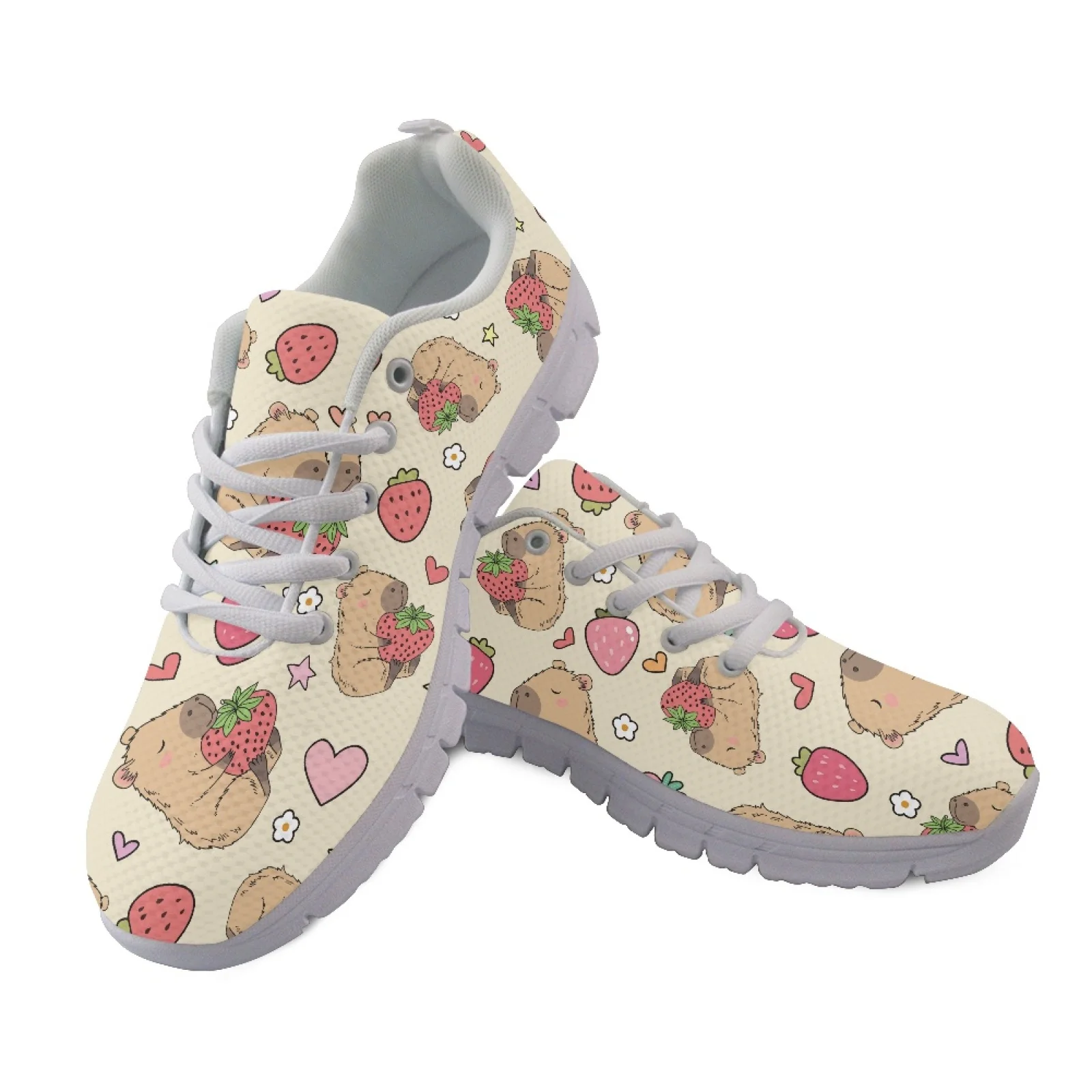 Coloranimal Lightweight Lace Up Sports Tennis Shoes for Ladies Women Sneakers for Running Berry-Dream-Capybara