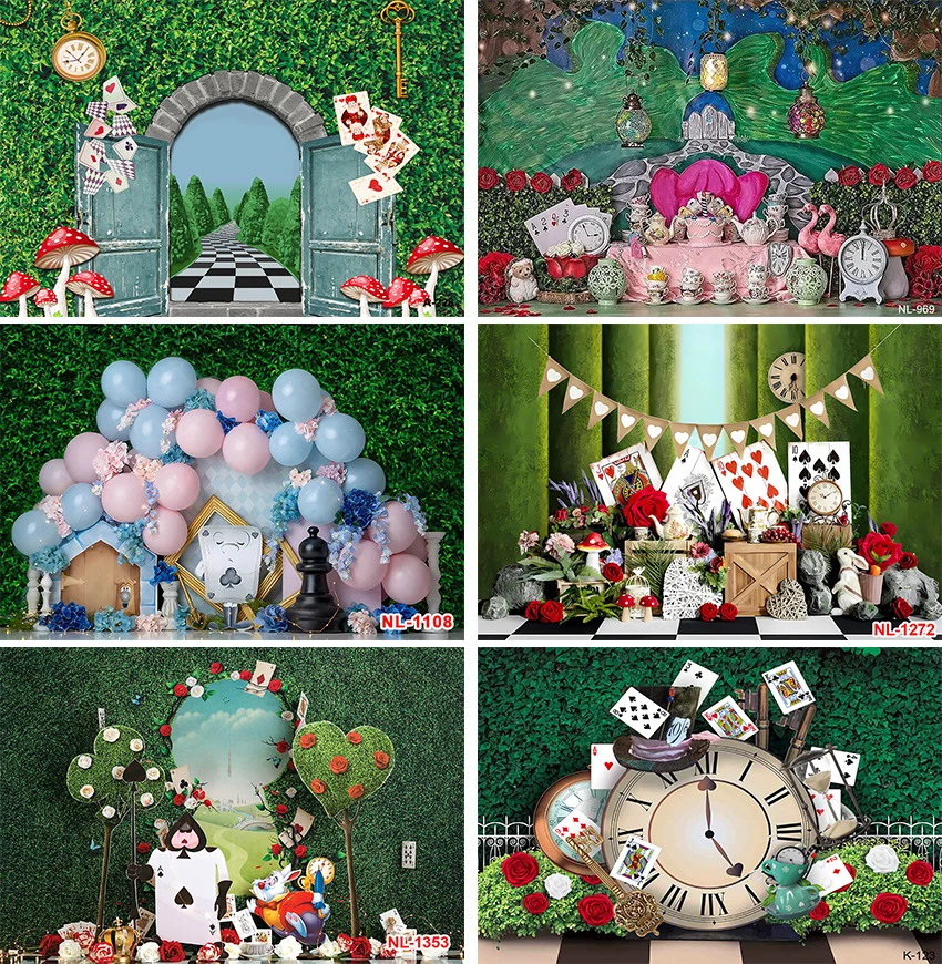 Photography Background Wonderland Forest Tea Party Cards Girl Birthday Party Cake Smash Decoratio Backdrop Photo Studio