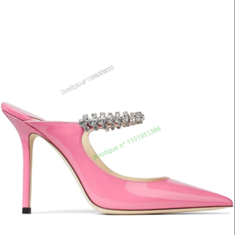 

Pink Crystal Decor Slippers Sandals Slip on Solid Shoes for Women High Heel Pointed Toe High Heels 2023 New Zapatos Para Mujere