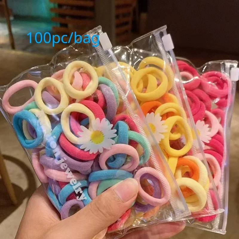 100pcs Kids Elastic Hair Bands Girls Sweets Scrunchie Rubber Band for Children Hair Ties Clips Headband Baby Hair Accessories