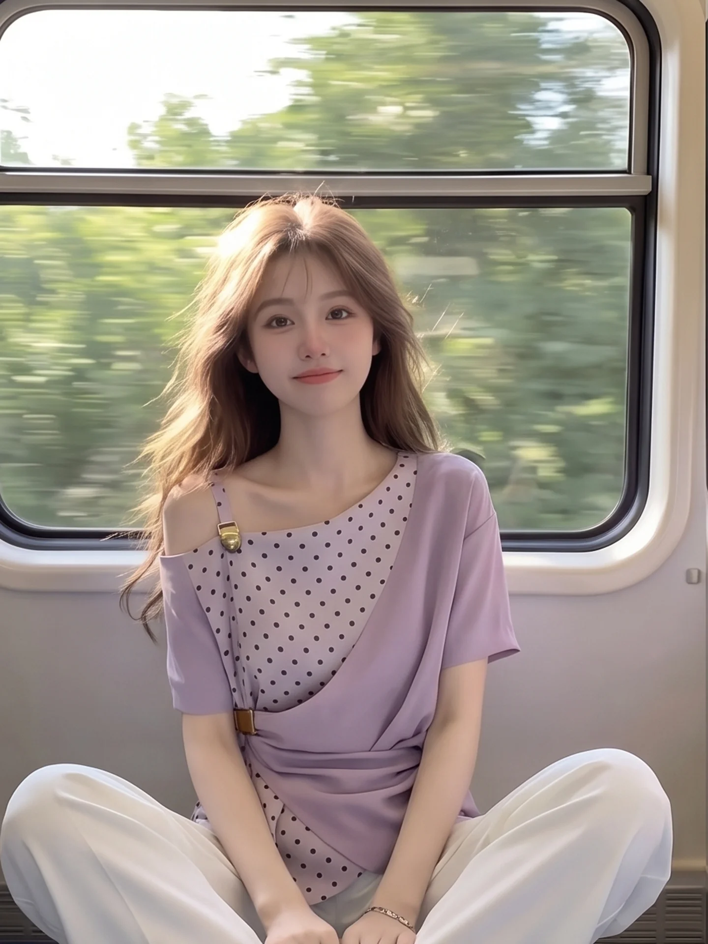Elegant Gentle Wave Dot Pattern Asymmetrical Short Sleeve Women's Chiffon Top Belted Waist Design Commute Style Summer Fashion