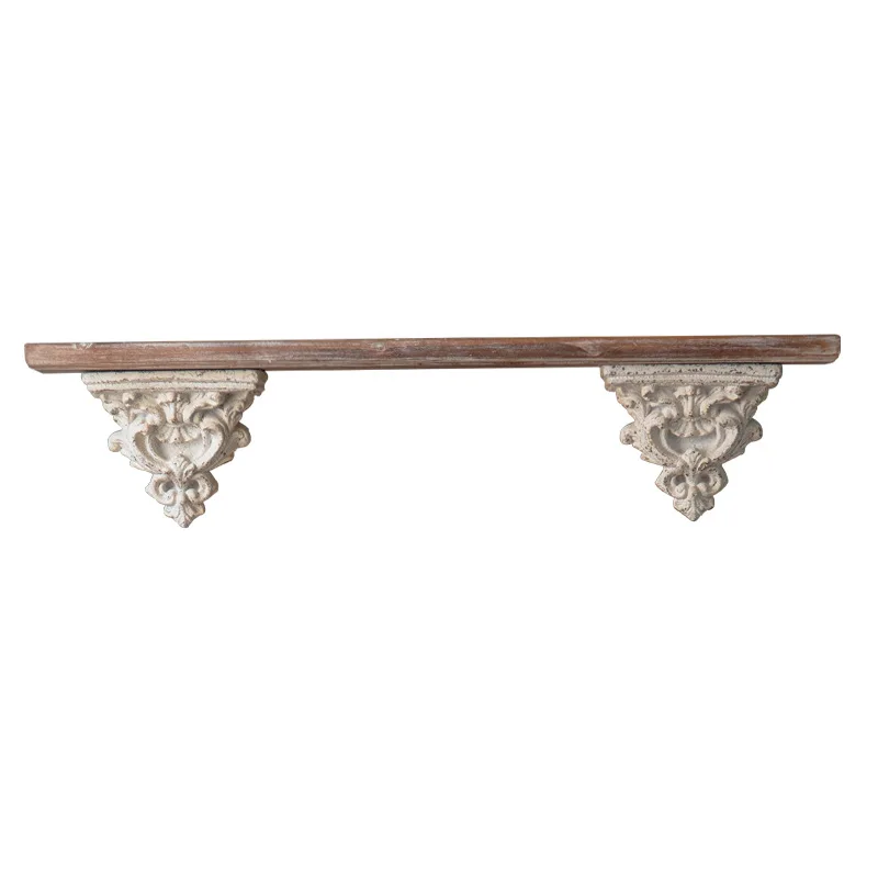 European Retro Solid Wood Shelf Handmade Relief Living Room Wall One-word Display Rack Creative Wall Decoration Porch Shelf