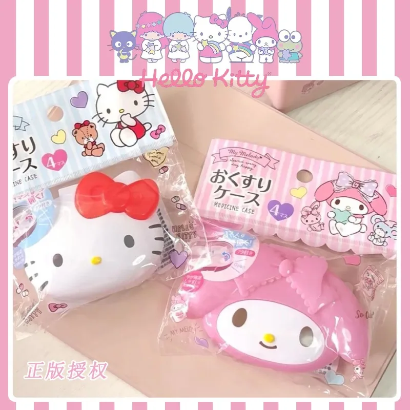 

Симпатичная розовая пластиковая коробка для хранения Hello Kitty с сетками для девочек, портативный и милый разделенный органайзер для лекарств