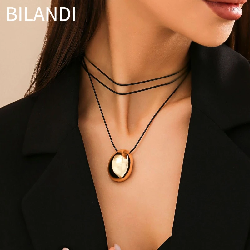 Bilandi Fashion Jewelry European and American Design Black Cord Metal Pendant Necklace For Women Accessories Gifts Hot Selling