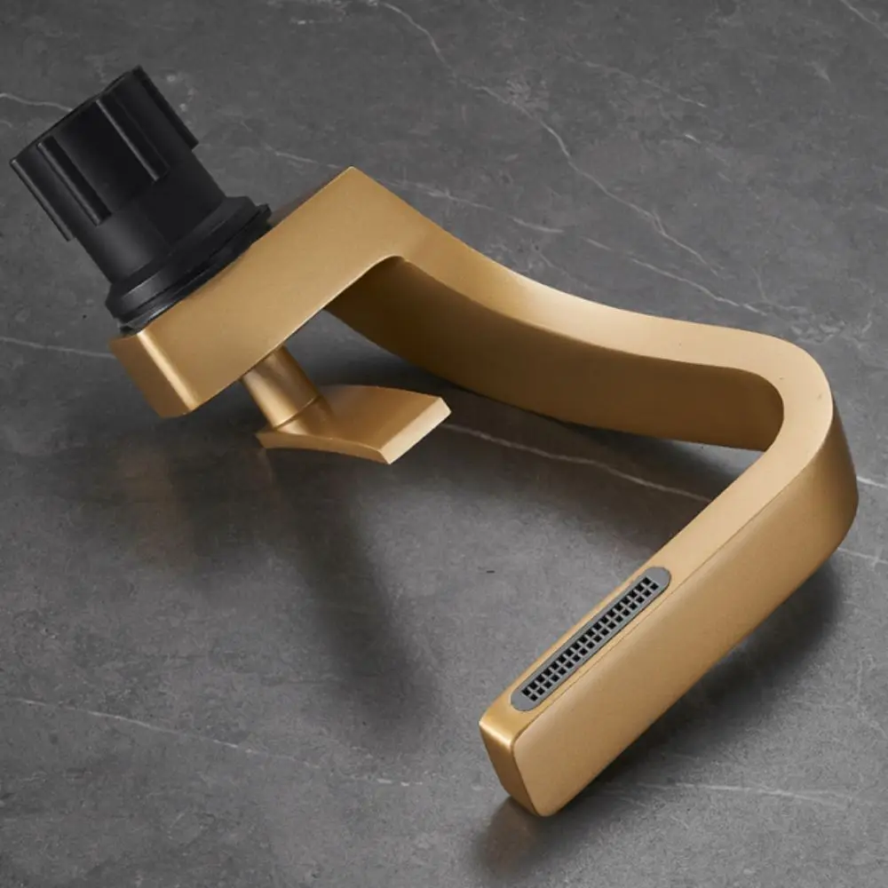 

Matte Golden White Basin Faucet Black Chrome Brushed Gold Waterfall Tap Contemporary Design Single Handle Deck Mounted Faucet