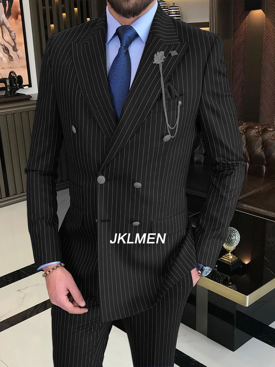 2024 Men\'s Suit 2 Pieces Striped Suit Double Breasted Suits For Wedding Groom Groomsmen High-End Business Casual Clothing