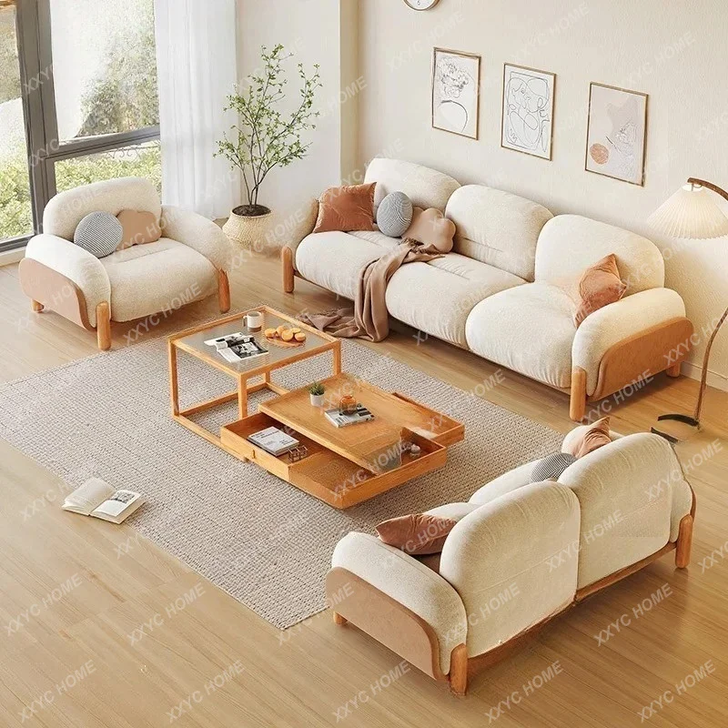 

Small apartment technology cloth flannel straight row sofa modern simple high backrest leave-in living room sofa