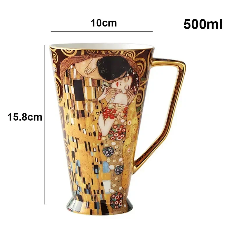 Coffee Mug Gustav Klimt Luxury Bone China Tea Cups With Spoon Klimt Water Mug Porcelain Caffe Cup Coffeeware