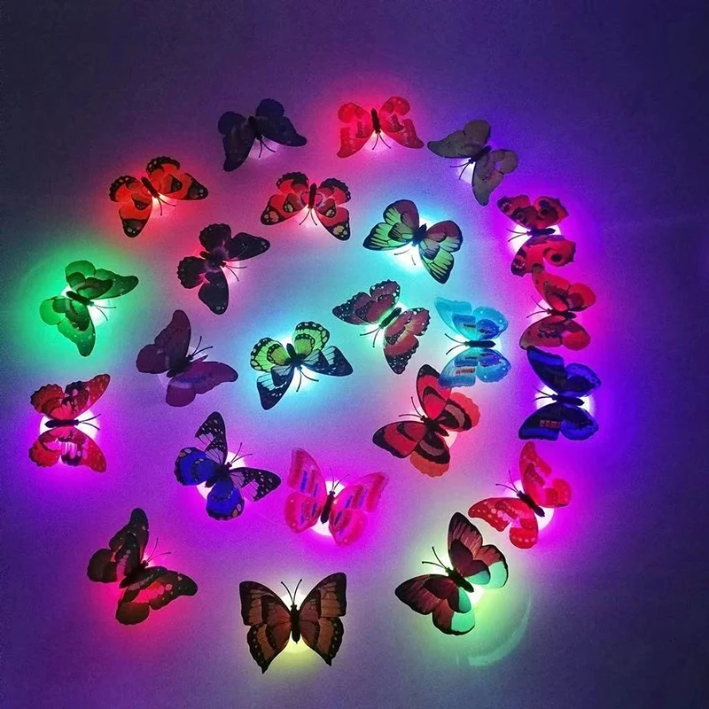 LED Colorful Luminous Butterfly Night Light Can Be Glued 3D Three-dimensional Night Light Luminous Butterfly Wall Paste