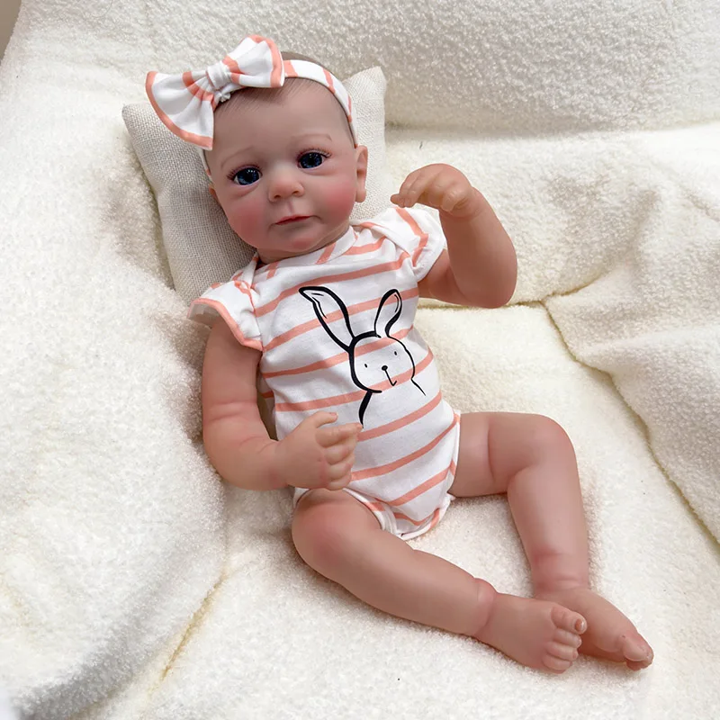 

19inch Fecilia Newborn Baby Full Body Lifelike Doll Awake Reborn Baby Size 3D Skin Visible Veins Collectible Art Doll