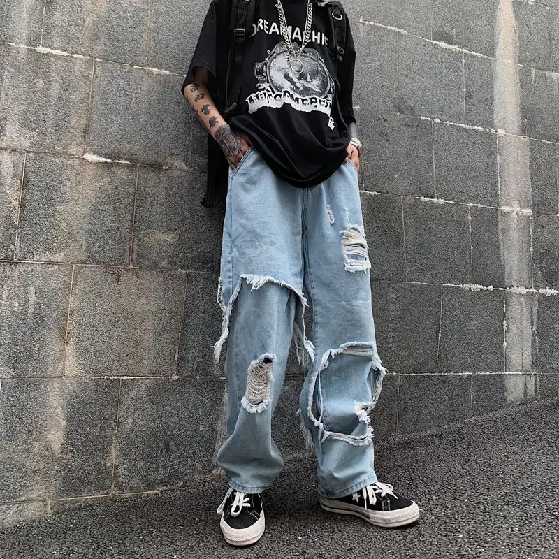 

Ripped Jeans Y2k Streetwear Pants Men Trousers Slim Harajuku Man Hip Hop Men's Fashion Baggy Grunge Trendyol Stacked Clothing