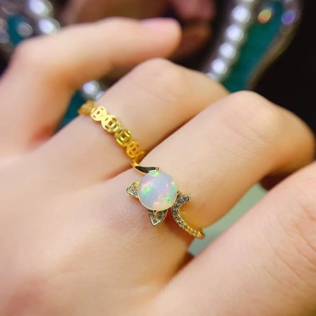 

KJJEAXCMY High End Women's Ring Natural Opal S925 Silver with Electroplating Boasting High Clarity Full Brilliance Birthday