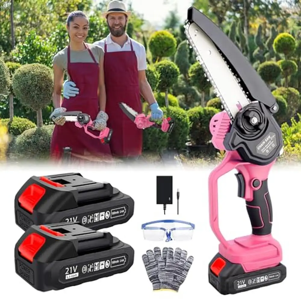 

6 Inch Cordless Electric Power Chainsaw with 2Pcs 21V 1500MAH Batteries Rechargeable Pruning Saw Efficient Cutting and Safety