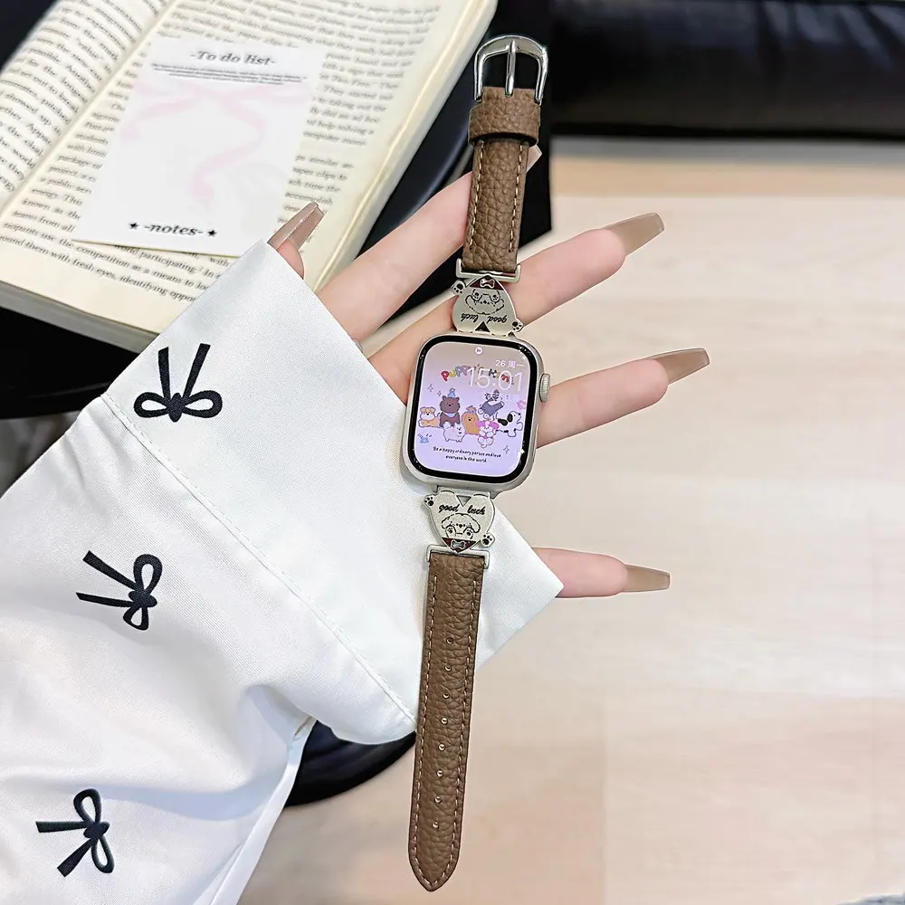 متفوقة رقيقة الجلود الحب الكلب زر حلقة ل سوار ساعة يد آبل النساء سلسلة 10/9/8/7/6/5/4/3/1 SE 38 مللي متر 40 مللي متر 41 مللي متر 42 مللي متر 44 مللي متر 45 مللي متر