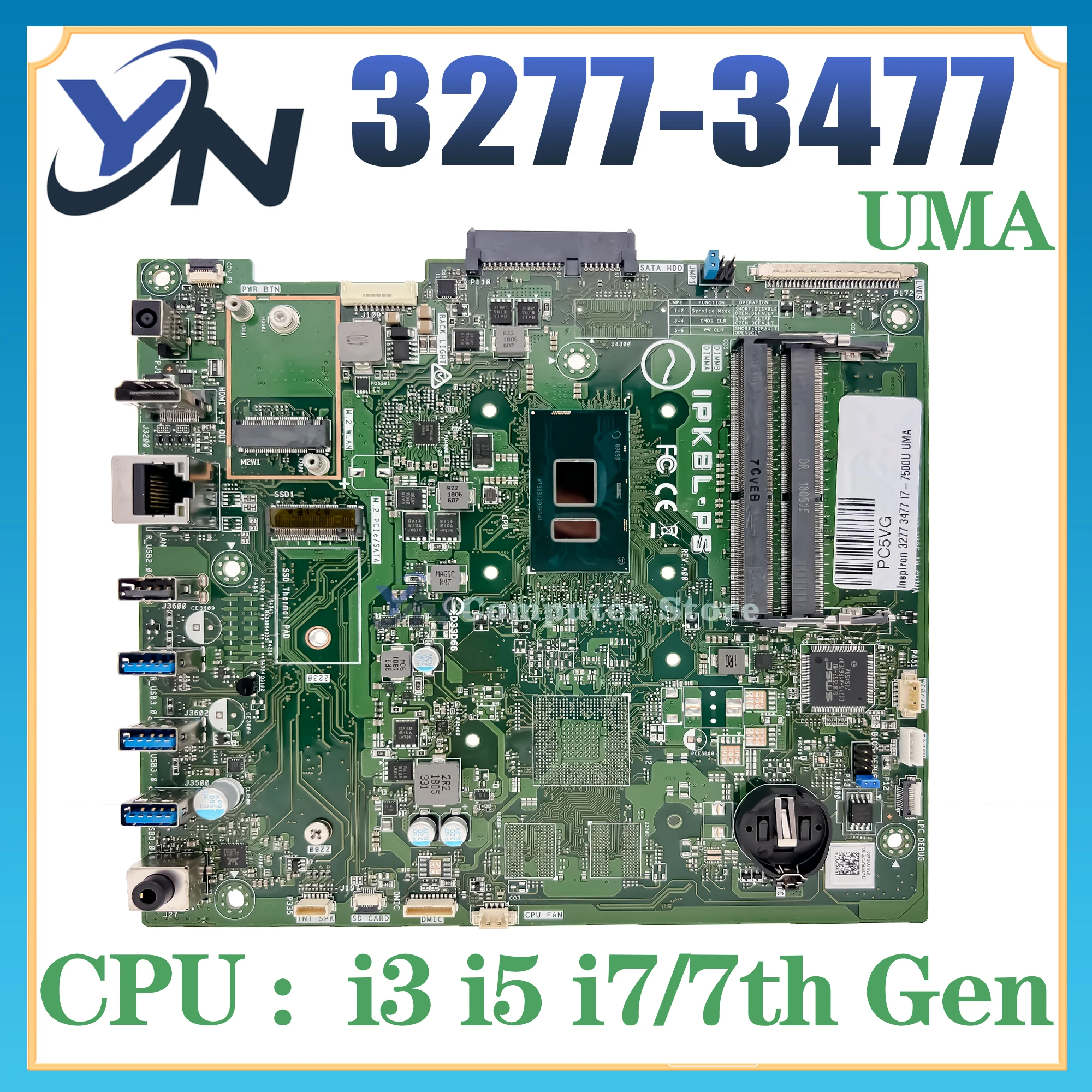 

IPKBL-PS Mainboard For Dell Inspiron 3277 3477 Laptop Motherboard With i3 i5 i7-7th Gen UMA DDR4 100% Test Ok