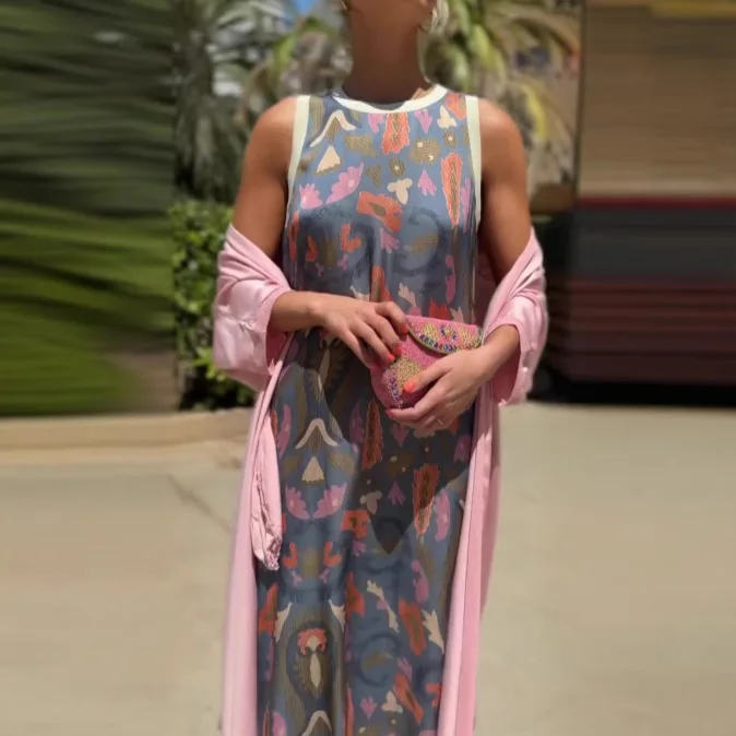 

Новинка 2026: Модный женский комплект из 2 предметов с принтом для весны и лета, с накидкой