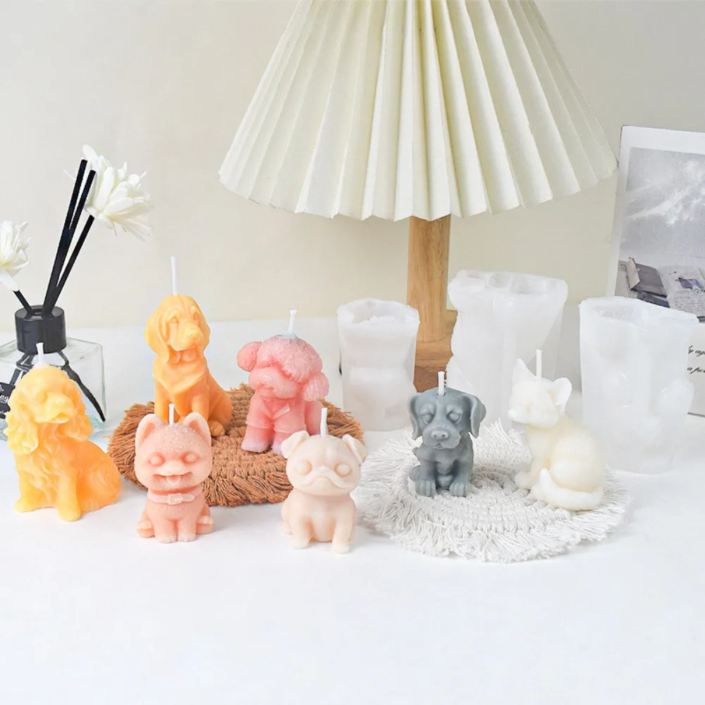 Animals Shape Fox Candle Silicone Molds Smile Dog Sitting Cat Resin Moulds Cartoon Puppy Kitten Plaster Doll Birthday Cake Decor