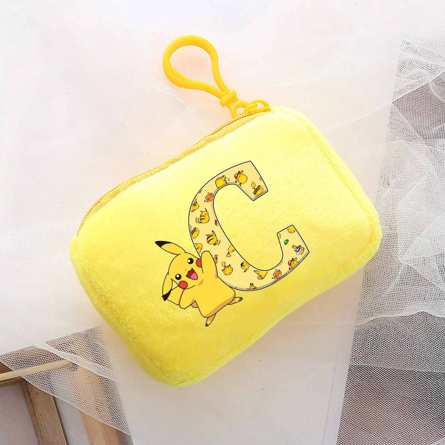 Pokemon Pikachu Coin Purses A-Z Letter Storage Bag Boy Girl Anime Mini Bag Kawaii Cartoon Square Yellow Zipper Bag Birthday Gift view 4