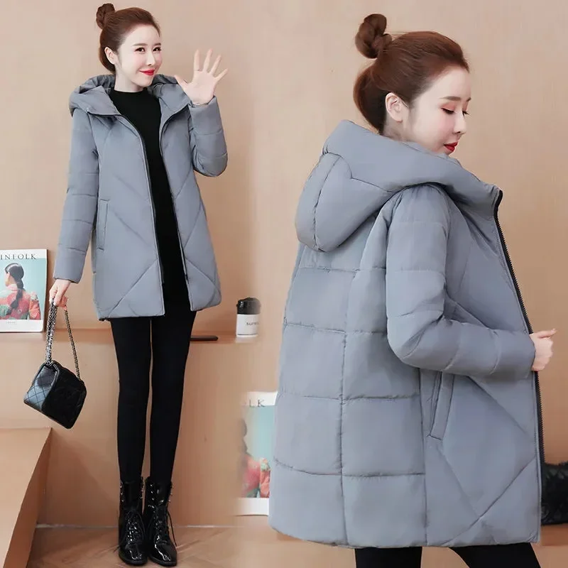 2024 New Winter Hooded Jacket Coats Women Long Parkas Female Down Cotton Overcoat Thick Warm Padded Windproof Casual Windbreaker