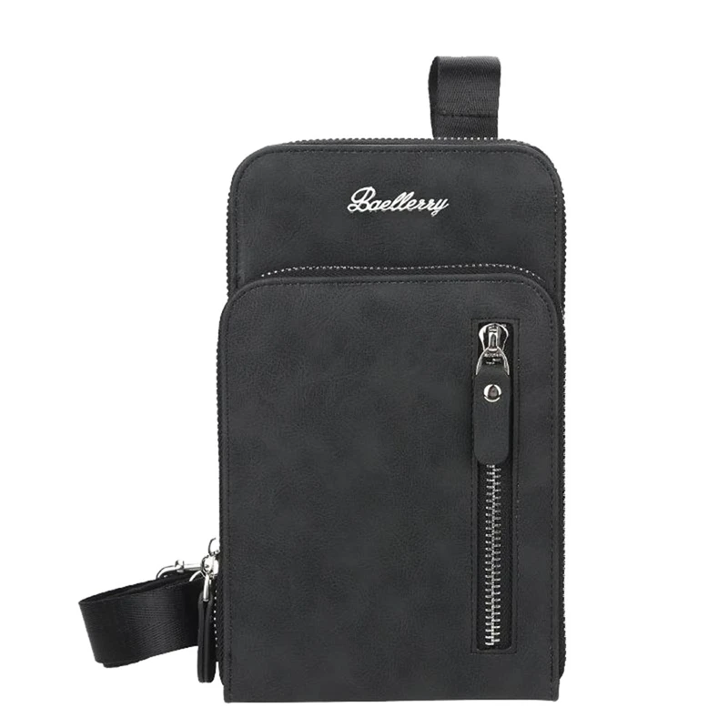 

Baellerry Men's Large Capacity Mobile Phone Bag Zipper Messenger Bag Male PU Chest Bag Black