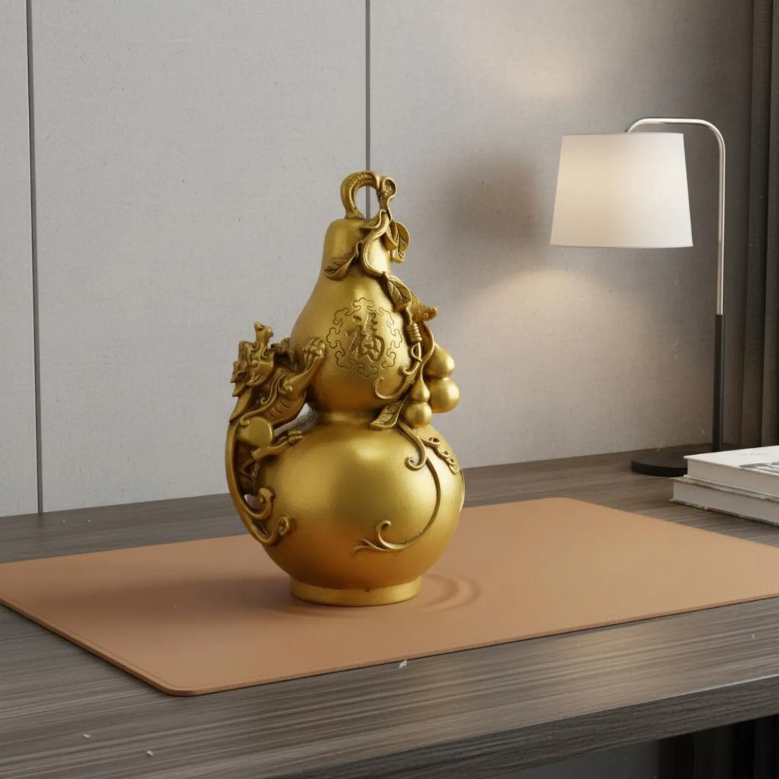 

Mythical Guardian Golden Chan Gourd Statue Symbol of Health Brass Wu Lou Decoration Feng Shui Token Intricate Craftsmanship