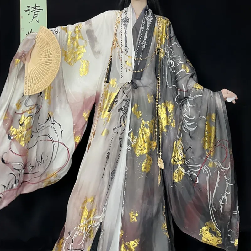 

Hanfu capes for men and women pay collar straight train national style grand fashion show ink clothing