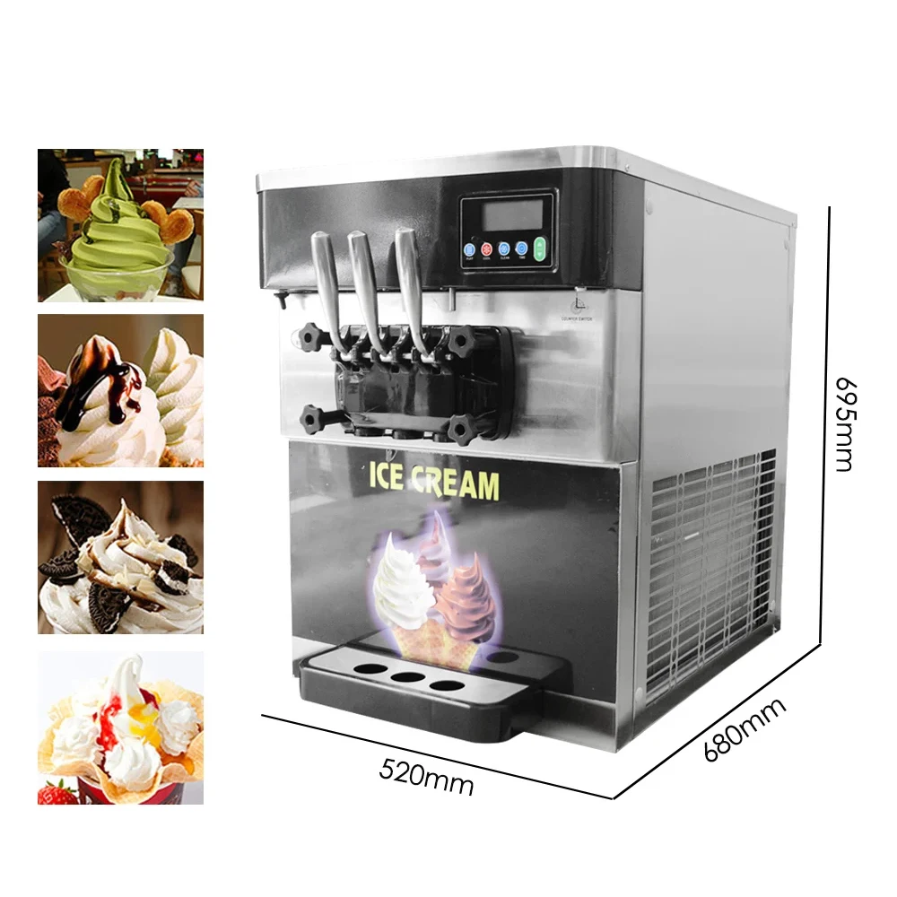 Commercial 2000W Ice Cream Maker 3 Flavor Soft Ice Cream Machine 22L/H Automatic Stainless Steel Yogurt Ice Cream R404a