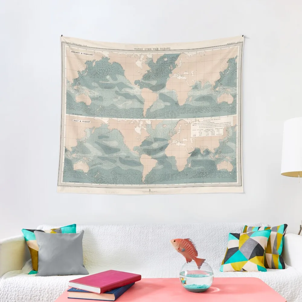 

Old Ocean Trade Winds Map (1898) Vintage World Meteorological Map Tapestry Aesthetic Room Decor Korean Wall Art Tapestry