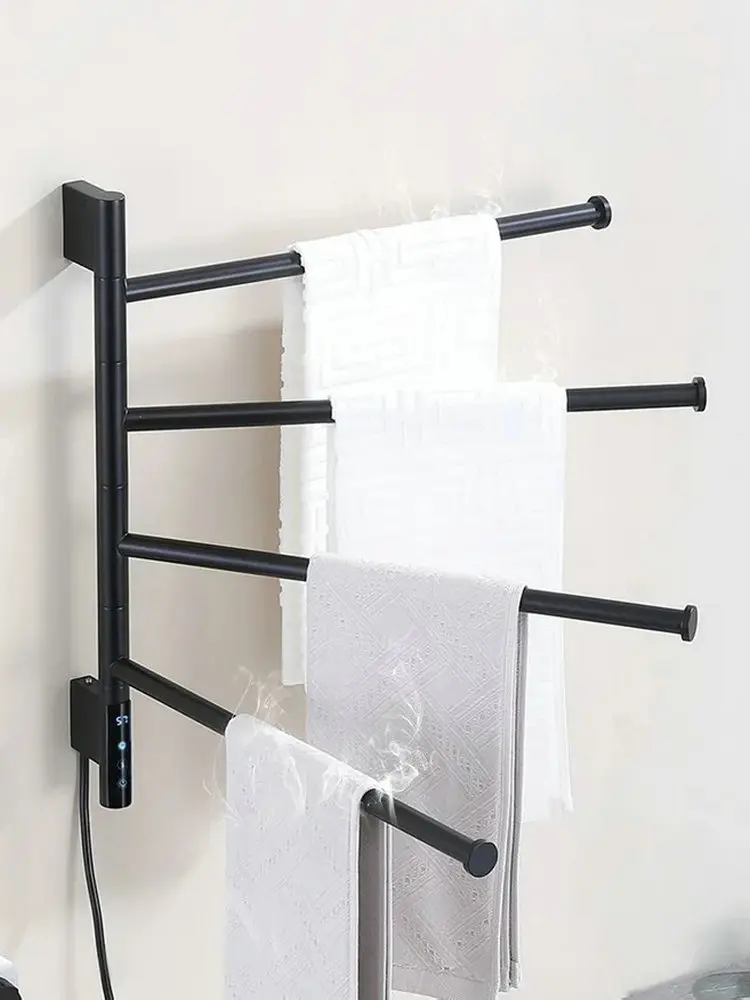 Carbon fiber heating drying rack, black stainless steel rotated electric towel rack, waterproof wall mounted towel rack GN610JS