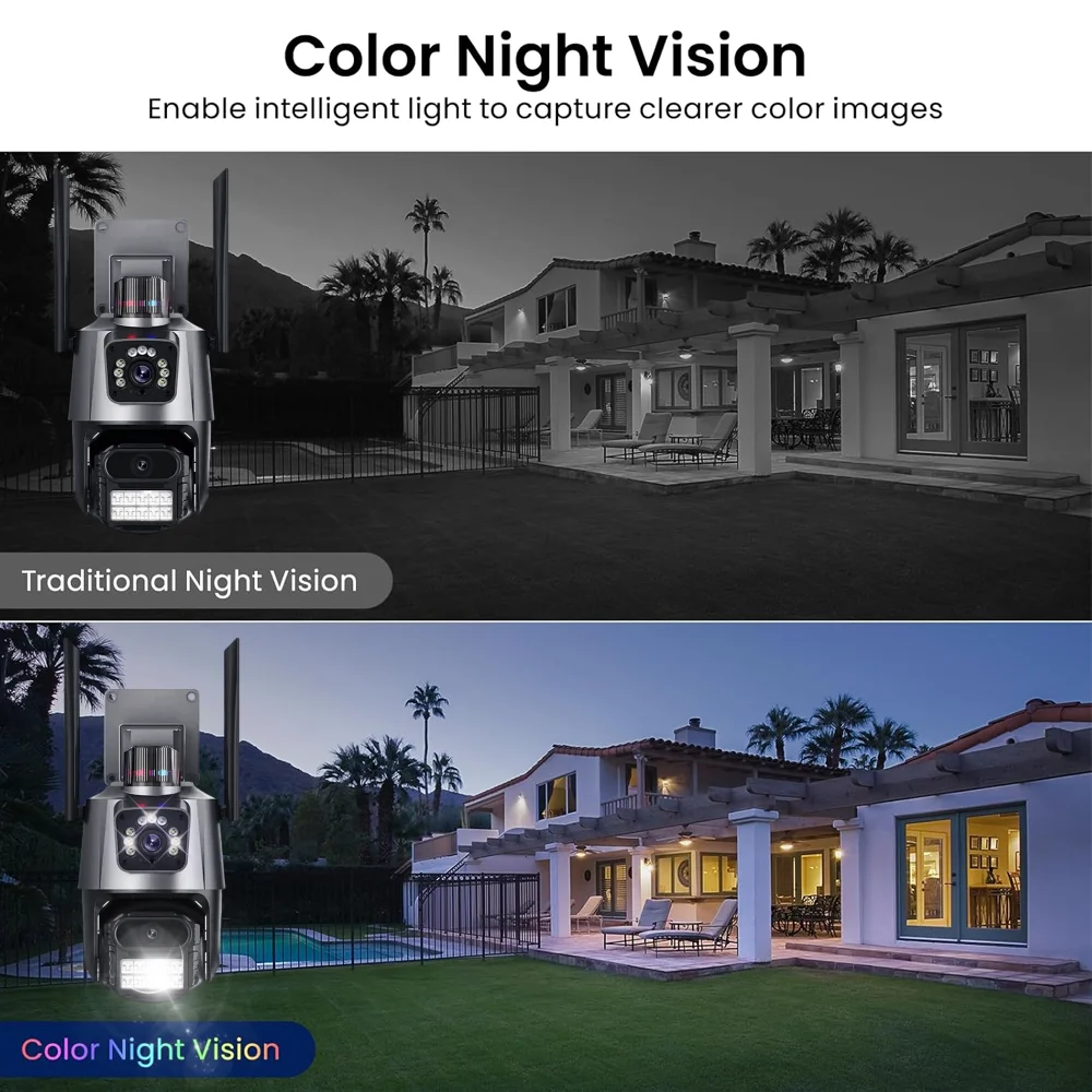 8MP WiFi Camera Outdoor Night Vision Security 4K Video Surveillance Dual Lens Dual Screen PTZ V380 Pro IP Smart Monitor CCTV