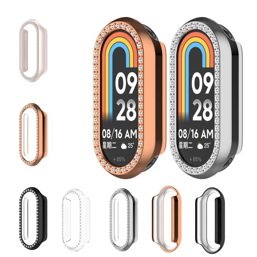 Однорядный чехол для ПК с бриллиантами для Xiaomi MiBand 8/Band 9Ceramic Edition/Band 10Ceramic Edition, чехол для умных часов